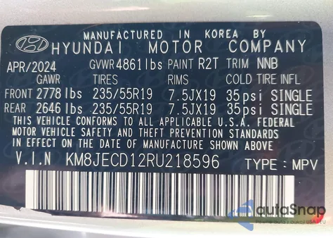 2024 Hyundai Tucson Hybrid Limited from USA, damaged, VIN KM8JECD12RU218596